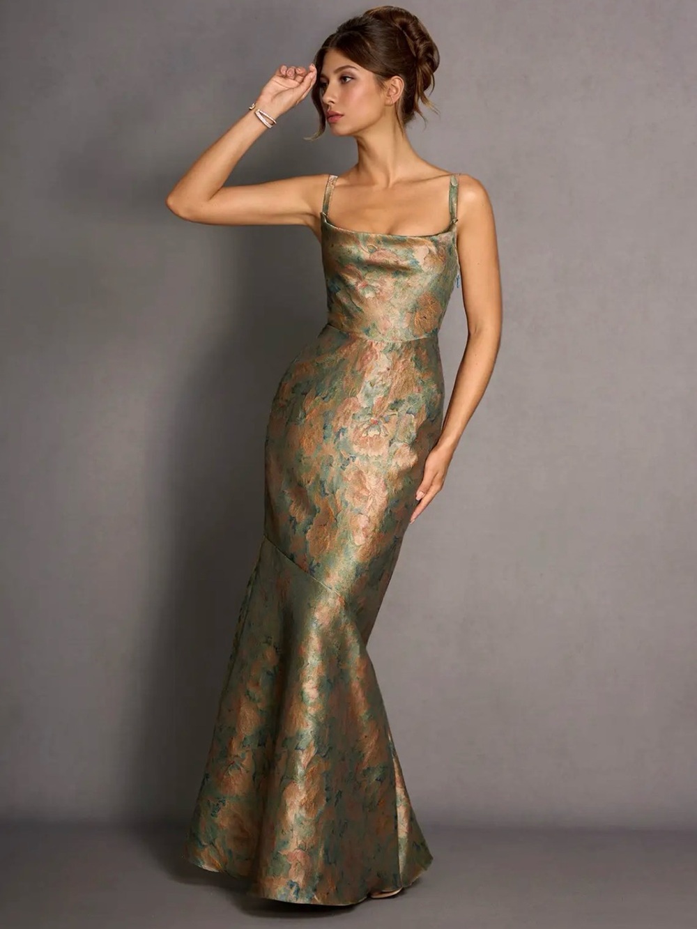 Azazie Calantha Vintage Teal Maxi Dress-  Floral Mermaid Evening Dress